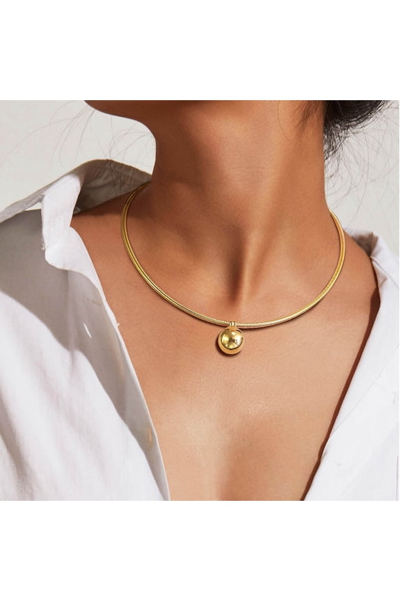 Womens 18k Gold Plated Choker Necklaces-Stainless Steel Ball Pendant Collar Necklace for Women, Non Tarnish Womens Choker Necklace Jewelry Gifts, 17 Inches