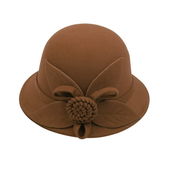 Womens 1920S Bucket Cloche Hat Winter Wool Crushable Bowler Hat Vintage Solid Cloche Round Hat with Flower Women Solid Color Winter Hat E M