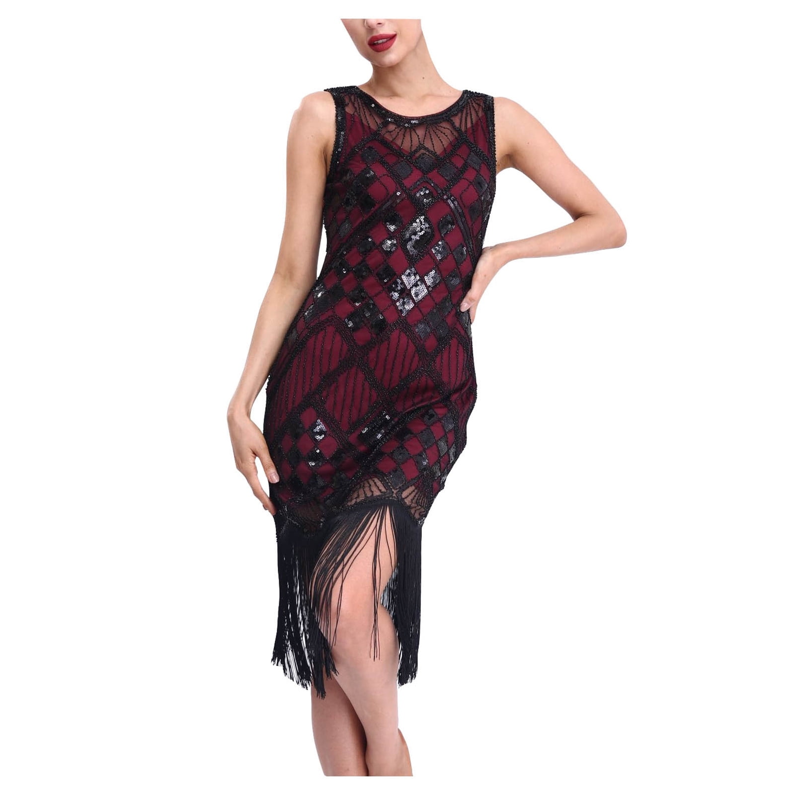 ECDAHICC Women's 1920s Flapper Dress - Sequin Beaded Fringe Gatsby Party Cocktail Dress