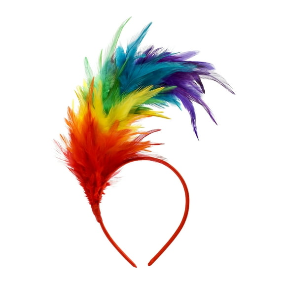 Womens 1920s Rainbow Faux Feather Headband Flapper Headpiece Adult PRIDE Party Costume Accessory, Multi-color, One Size