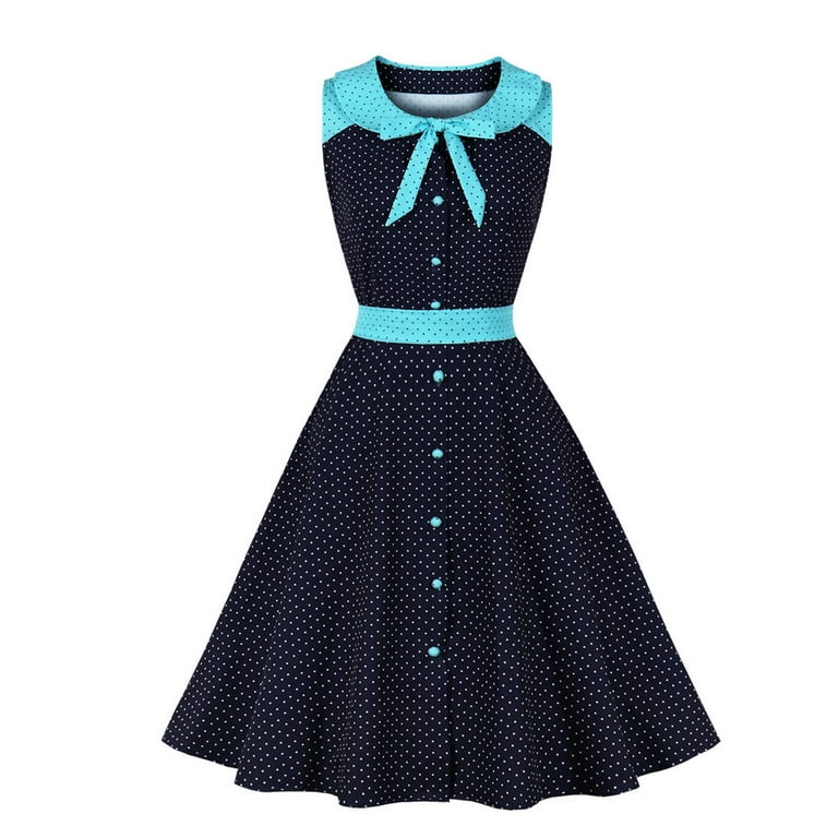 Women's Vintage Dress 50's Dress Polka Dot Splicing Retro Prom