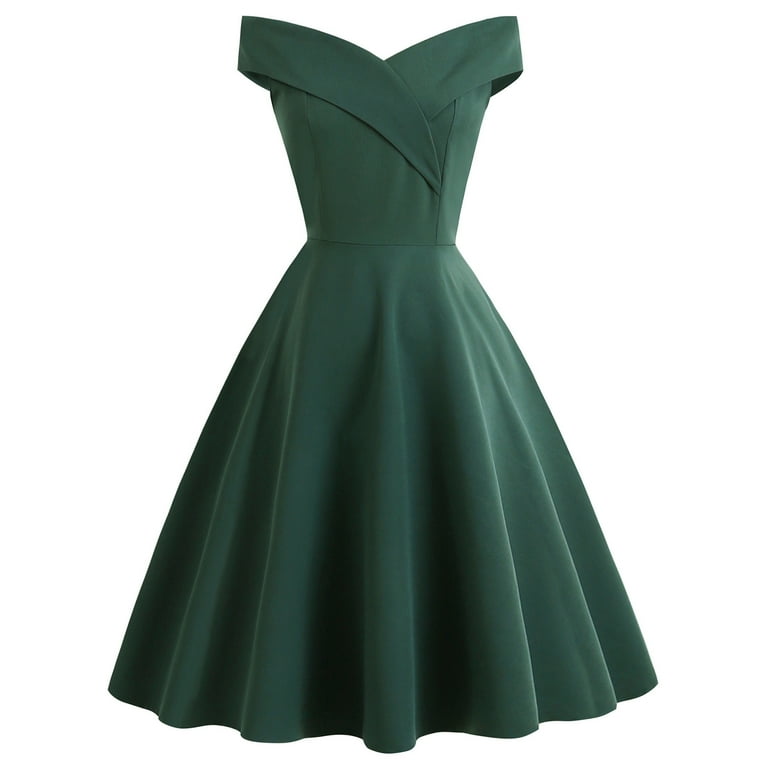 Womens 1950s Vintage Tea Dress Retro off Shoulder Sleeveless A Line Swing Midi Formal Cocktail Prom Dresses Walmart
