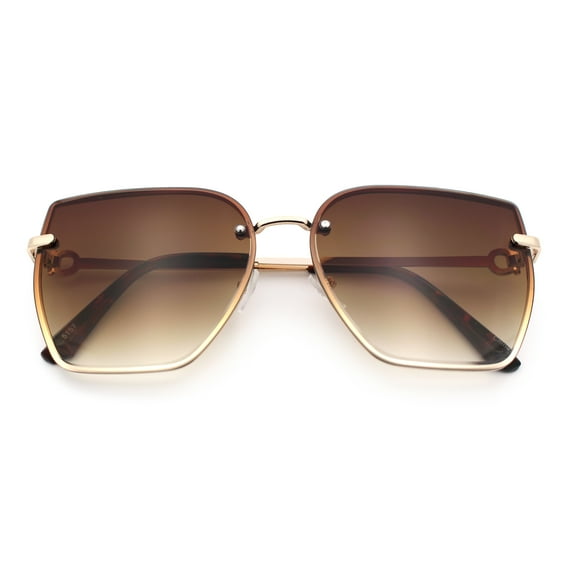 Womens 1990s Rimless Butterfly Metal Rim Designer Fashion Sunglasses Gold - Brown