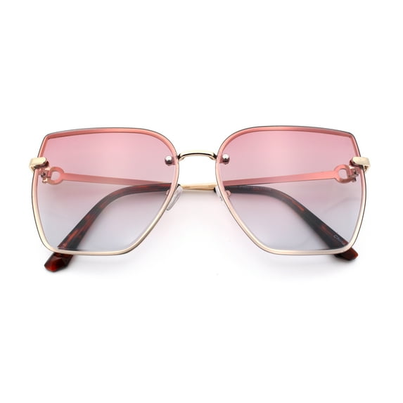 Womens 1990s Rimless Butterfly Metal Rim Designer Fashion Sunglasses Gold - Burgundy Grey