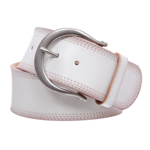 Womens 2 1/4" Wide Stitching Edged Plain High Waist Soft Cowhide Leather Belt