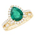 thumbnail image 1 of Rosec Jewels Womens Created Emerald Solitaire Rings Set with Diamond, Teardrop Ring for Her, 18K Yellow Gold, US 12.00, 1 of 7