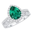 thumbnail image 1 of Rosec Jewels Womens Created Emerald Solitaire Rings Set with Diamond, Teardrop Ring for Her, 925 Sterling Silver, US 4.00, 1 of 8