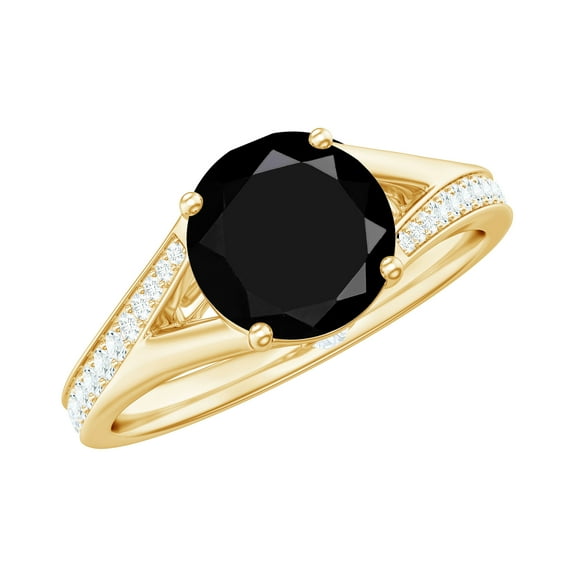 Rosec Jewels Womens 2.50 CT Round Black Spinel Solitaire and Diamond Split Shank Ring, 10K Yellow Gold, US 11.50