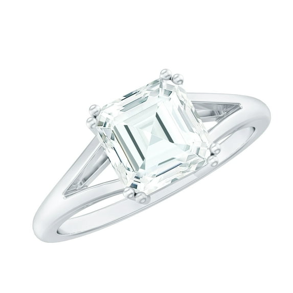 Rosec Jewels Certified Moissanite Asscher Cut Engagement Ring 3 Carat - Split Shank Ring - 8 mm - D-VS1 Quality, 925 Sterling Silver, US 3.00
