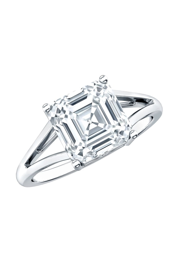 Certified Moissanite Asscher Cut Engagement Ring 3 Carat - Split Shank Ring - 8 mm - D-VS1 Quality, 925 Sterling Silver, US 5.00