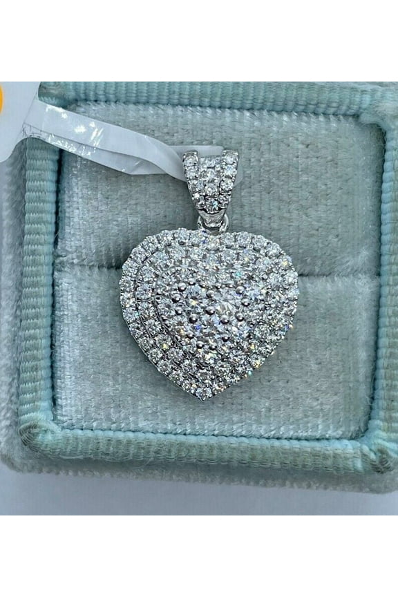 Womens 2 Ct Round Cut Lab Created Diamond Heart Pendant Necklace Real 925 Sterling Silver