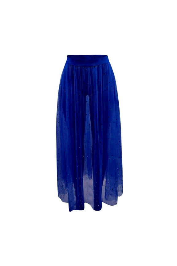 Womens 2 In 1 Sheer Mesh High Waist A Line Maxi Skirt