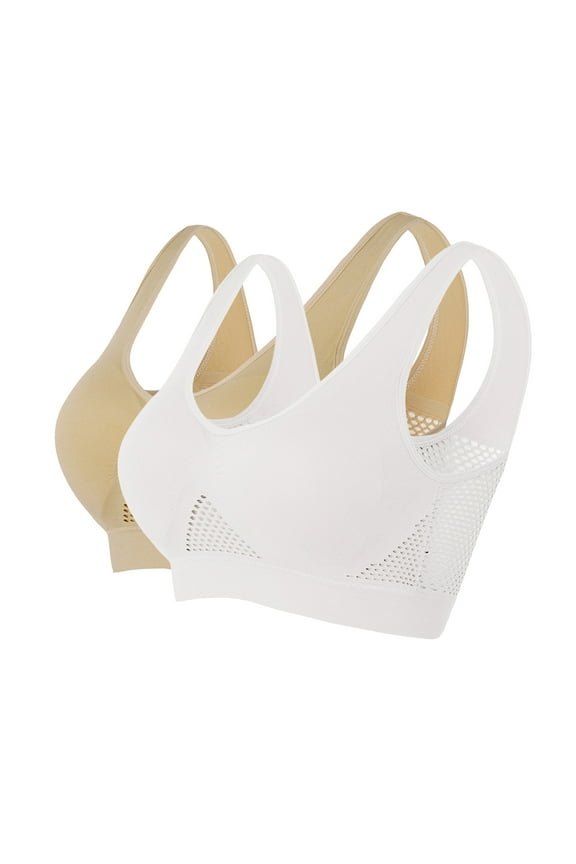 Womens 2 Pack Bras, Breathable Anti-Sagging Breasts Sports Bras for Women Cooling Comfort Wireless Bra Breathable Lift Up Air Bra S-5XL