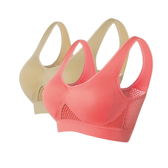 Womens 2 Pack Bras, Breathable Anti-Sagging Breasts Sports Bras for Women Cooling Comfort Wireless Bra Breathable Lift Up Air Bra S-5XL