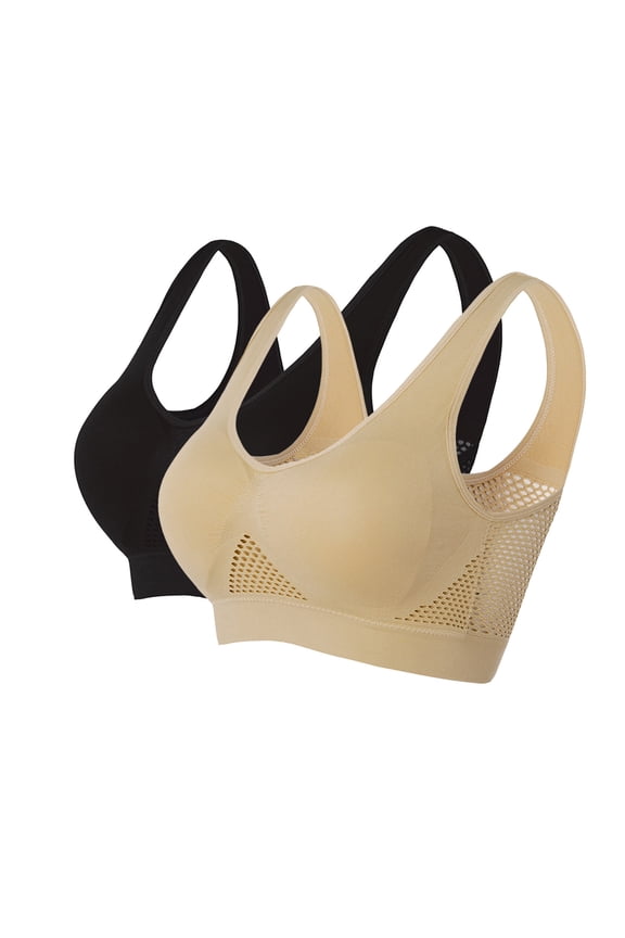 Womens 2 Pack Bras, Breathable Anti-Sagging Breasts Sports Bras for Women Cooling Comfort Wireless Bra Breathable Lift Up Air Bra S-5XL