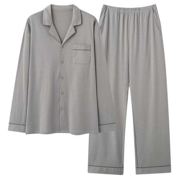 Womens 2 Pack Cotton Pajama Set Long Sleeve Button Down Sleepwear Soft Comfortable Pjs Lounge sets with Pockets (4XL, Gray)