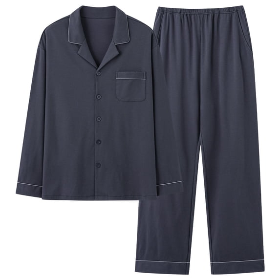 Womens 2 Pack Cotton Pajama Set Long Sleeve Button Down Sleepwear Soft Comfortable Pjs Lounge sets with Pockets (XL, Navy)