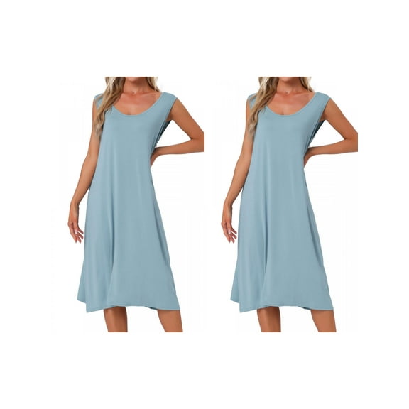 Womens 2-Pack Cotton Soft Long Nightgown Sleeveless Sleepwear Nightshirt Sleep Dress Chemise Full Slip Lounge Dress X-Large 2 Pack Light Blue