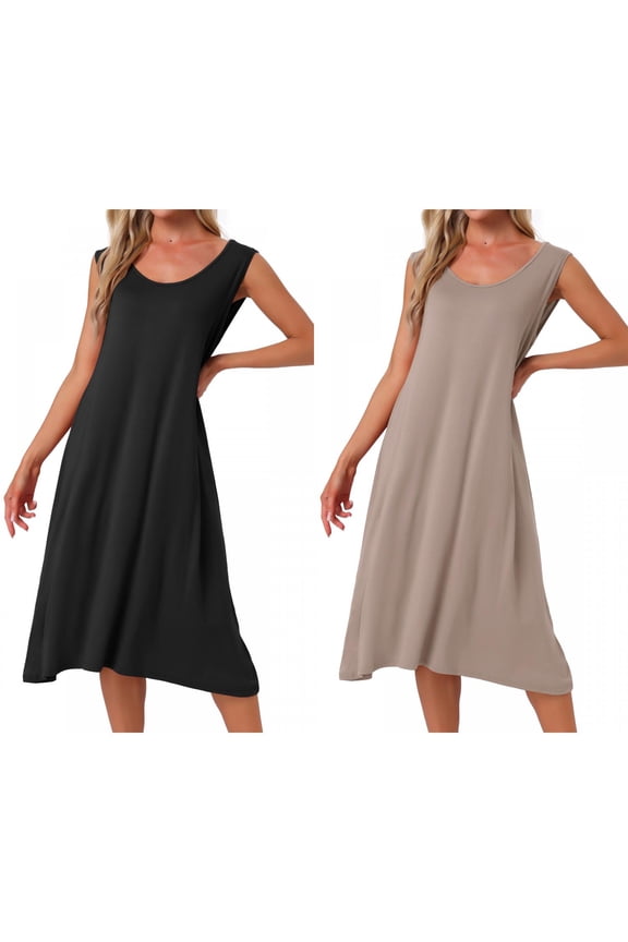 Womens 2-Pack Cotton Soft Long Nightgown Sleeveless Sleepwear Nightshirt Sleep Dress Chemise Full Slip Lounge Dress X-Large Black/Beige