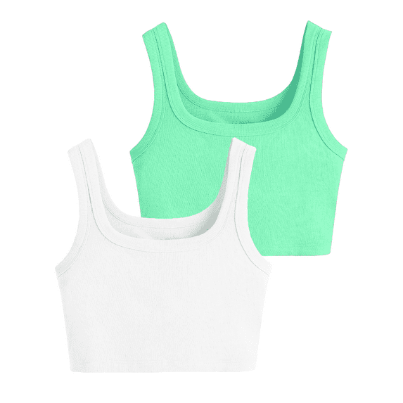 Womens 2-Pack Crop Tank Tops Rib-Knit Square Scoop Neck Workout Top Summer Yoga Gym Shirts