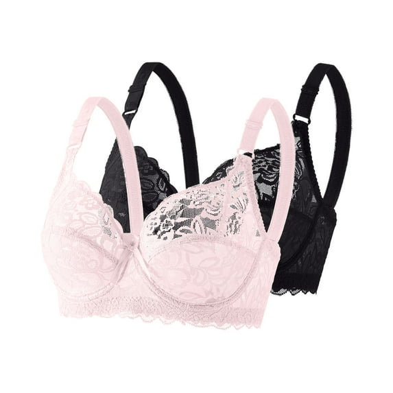 Womens 2 Pack Everyday Bras, Ultra Soft Lace Bras for Women, Full Coverage Underwire Deep V Minimizer Bras, Lifting Comfort Bra for Everyday Wear 36-44