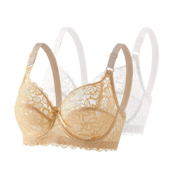 Womens 2 Pack Everyday Bras, Women’s Push Up Lace Floral Bra Comfort Padded Full Coverage Underwire Bra Lift Up Add One Cup 36-44