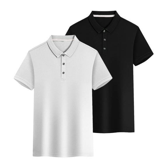 Womens 2 Pack Lapel T-Shirts, Short Sleeve Shirts for Women Summer Plus Size Casual Loose Fit Solid Color Button Up Tees Tops