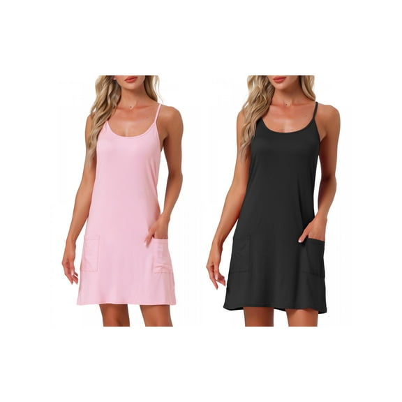 NOMADIC NOOK Women's 2 Pack Nightgowns Sleeveless Sleepwear Racerback Sleep Shirts Chemise Night Shirts with Pockets Small Black/Pink
