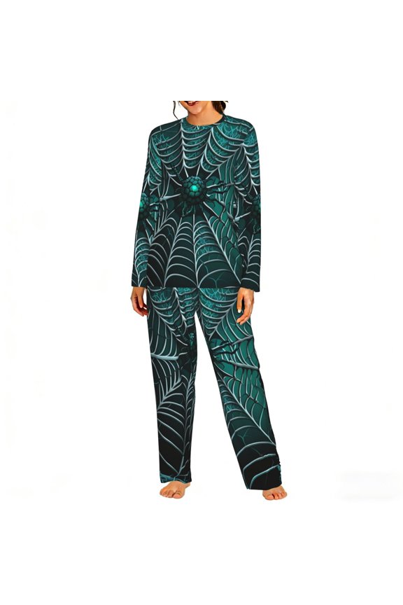 Womens 2 Pack Pajama Set Long Sleeve Pajamas Top and Pants Pjs Set Loungewear, Spider Web Gothic Art