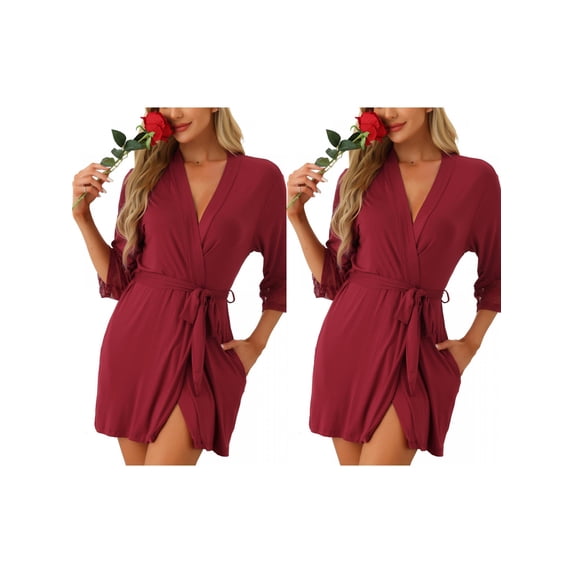NOMADIC NOOK Women's Mother's Day 2 Pack Robe Cotton Short Bathrobe Lightweight Thin Sleepwear Soft Loungewear with Pockets Large 2 Pack Red
