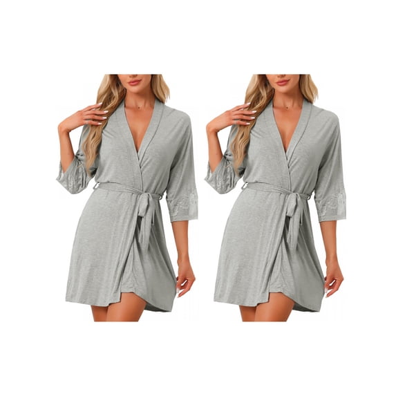 NOMADIC NOOK Women's 2 Pack Robe Cotton Short Bathrobe Lightweight Thin Sleepwear Soft Loungewear with Pockets Small 2 Pack Light Gray
