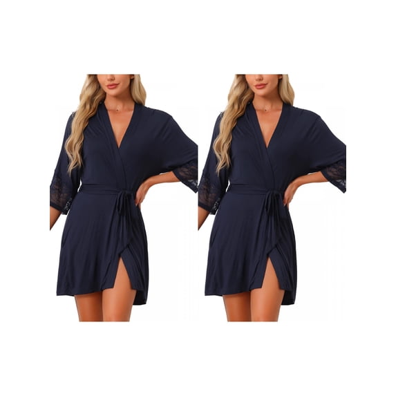 NOMADIC NOOK Women's 2 Pack Robe Cotton Short Bathrobe Lightweight Thin Sleepwear Soft Loungewear with Pockets X-Small 2 Pack Navy Blue