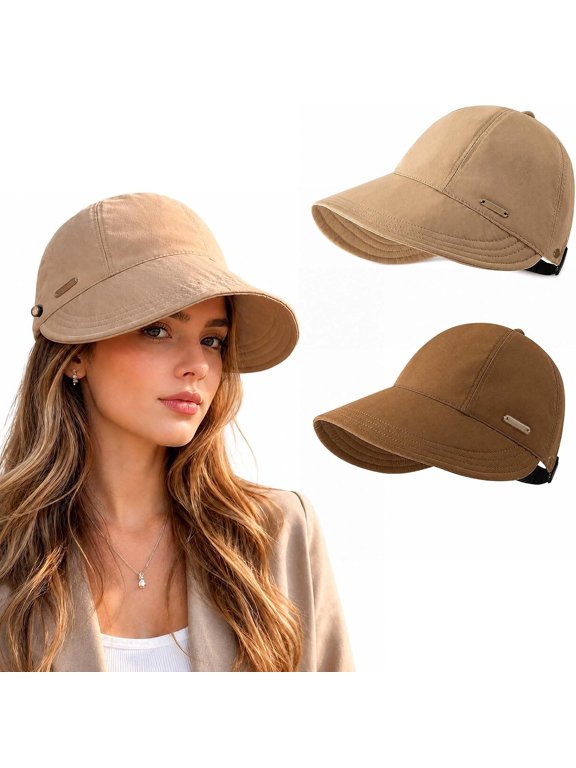 Womens 2-Pack UV Sun Protection Baseball Cap, Lightweight Breathable Adjustable Curved Brim Sun Hat for Women, Foldable Polyester Dad Cap for Hiking, Fishing, Travel and Daily Outdoor Blue