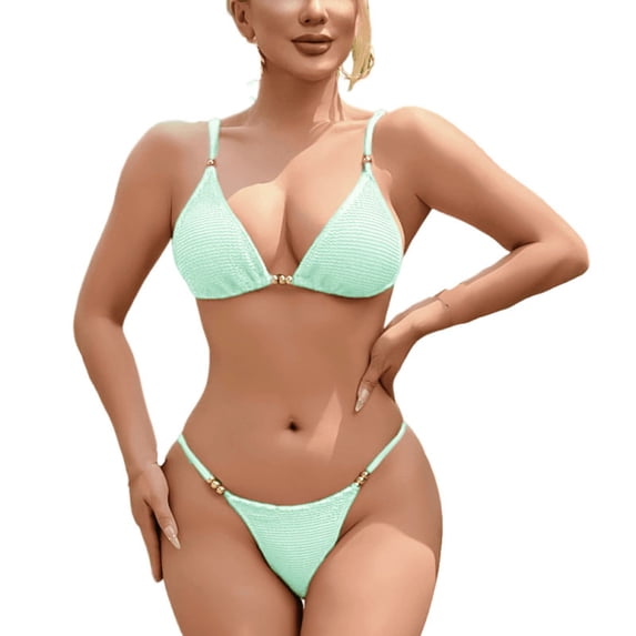 Womens 2 Piece Bikini Set Triangle Top String Bathing Suits Swimwear Thong Swimsuit Travel Swimming Outfits (S, Light Blue)