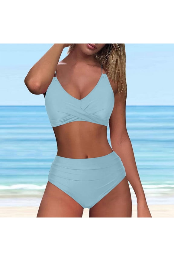 Womens 2 Piece Bikini Set Women Swimsuits Tankini Womens Swimwear Bottoms Womens Bathing Suits Tummy Control High Waisted Bathing Suit