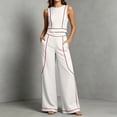 thumbnail image 1 of Womens 2 Piece Color Blocked Suits Sleeveless Crew Neck Tops Wide Leg High Waist Trousers Summer Comfy Fashion Set White XXL, 1 of 7