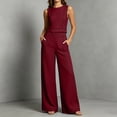 thumbnail image 1 of Womens 2 Piece Color Blocked Suits Sleeveless Crew Neck Tops Wide Leg High Waist Trousers Summer Comfy Fashion Set Wine L, 1 of 7