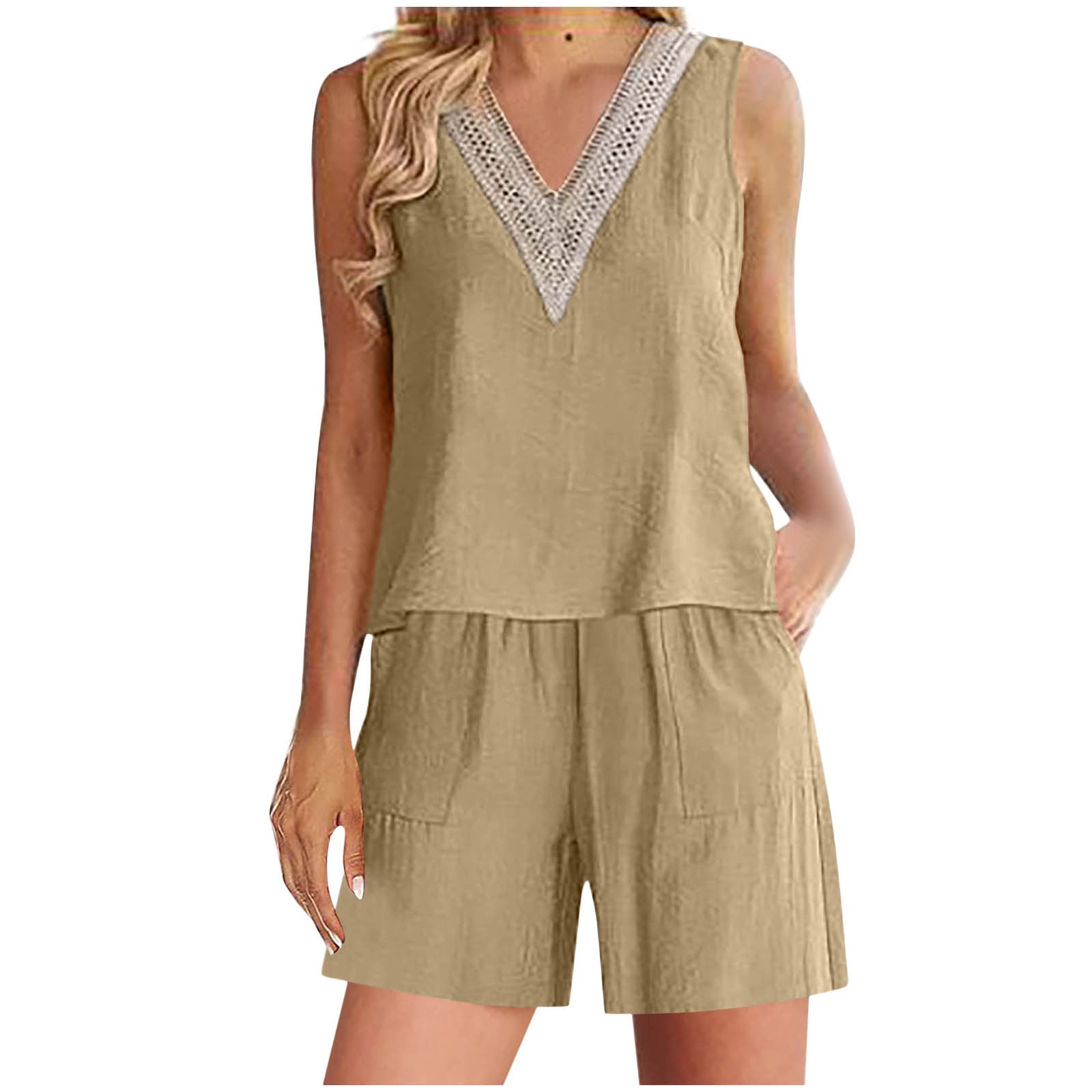 Cotton & Linen Wavy Trim Top With Shorts Set