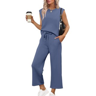 Women's 2-Piece Set – Sleeveless Tank Top & High-Waisted Wide Leg Pants, Loose Fit For Summer (Polyester)