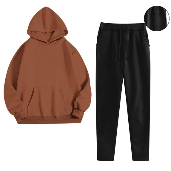Womens 2 Piece Fall Outfits Loungewear Hoodie Oversized Sweatshirt Jogger Sweatpants Tracksuit Sweatsuit Set with Pockets New Fall Sets for Women Beach Coffee M
