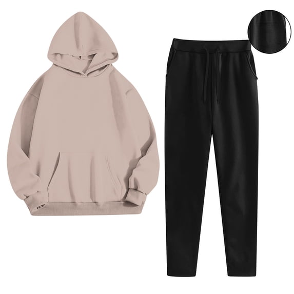 Womens 2 Piece Fall Outfits Loungewear Hoodie Oversized Sweatshirt Jogger Sweatpants Tracksuit Sweatsuit Set with Pockets New Two Piece Sets for Women Going out Khaki XXL