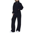 thumbnail image 1 of Womens 2 Piece Fleece Sweatsuits Set Casual Long Sleeve Half Zip Sweatshirt Loose Wide Leg Sweatpants Fall Winter Comfy Tracksuit Outfits, 1 of 4
