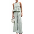 thumbnail image 1 of Womens 2 Piece Gingham Plaid Set Sleeveless Ruffle Tank Top Wide Leg Pants Summer Matching Lounge Outfits, 1 of 8