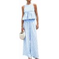 thumbnail image 1 of Womens 2 Piece Gingham Plaid Set Sleeveless Ruffle Tank Top Wide Leg Pants Summer Matching Lounge Outfits, 1 of 8