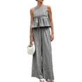 thumbnail image 1 of Womens 2 Piece Gingham Plaid Set Sleeveless Ruffle Tank Top Wide Leg Pants Summer Matching Lounge Outfits, 1 of 8