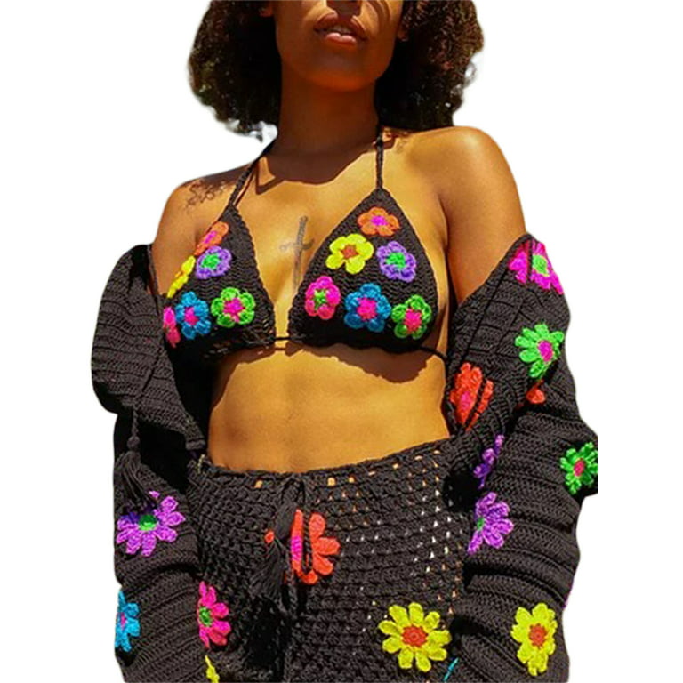 Women Crochet Two-Piece Halter Top Swimsuit