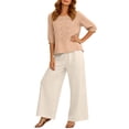 thumbnail image 1 of Womens 2 Piece Linen Suits 2026 Summer Plus Size 3/4 Sleeve Embroidered Tops Wide Leg Pants Casual Boho Beach Cute Outfits, 1 of 6