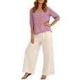 thumbnail image 1 of Womens 2 Piece Linen Suits 3/4 Sleeve Embroidered Top Wide Leg Pants Casual Summer Vacation Lounge Boho Matching Outfits, 1 of 6