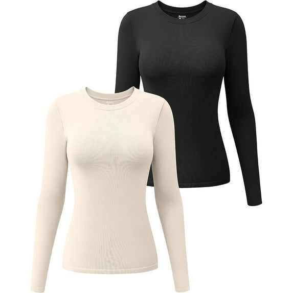 Womens 2 Piece Long Sleeve Tops Crew Neck Stretch Fitted Underscrubs Layer Tee Shirts