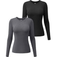 thumbnail image 1 of Womens 2 Piece Long Sleeve Tops Crew Neck Stretch Fitted Underscrubs Layer Tee Shirts, 1 of 3